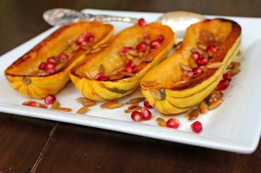 Roasted delicata squash with pomegranate and pumpkin seeds