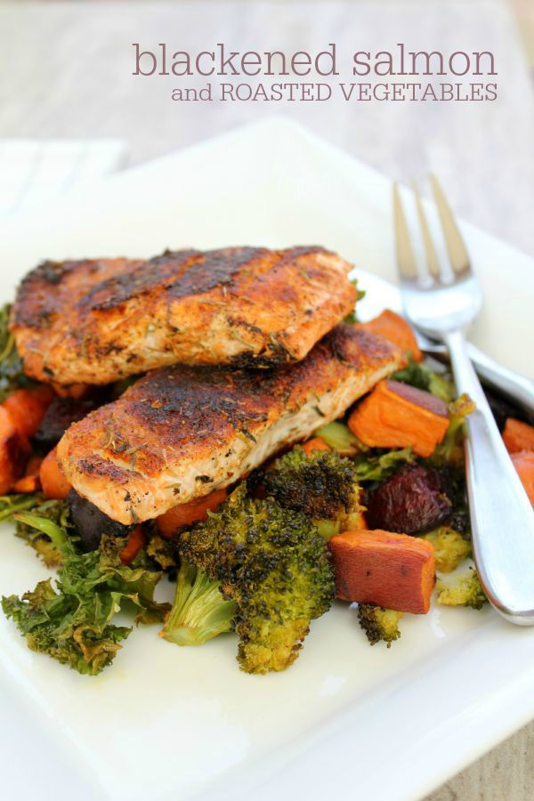 Blackened Salmon with Roasted Vegetables recipe -- A simple way to prepare fresh salmon. You probably have all the ingredients in your pantry right now!