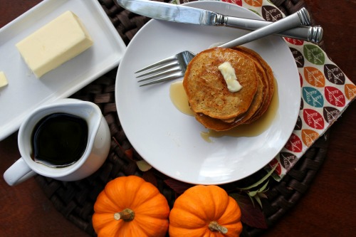 pumpkin spice pancakes with maple syrup