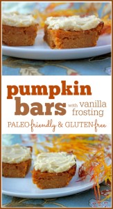 Pumpkin Bars with vanilla frosting. Paleo friendly and gluten-free