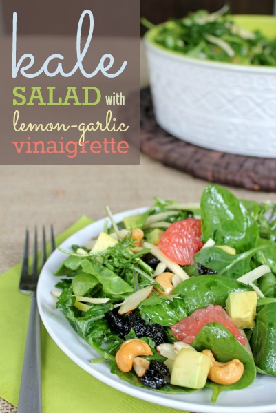 Simple Kale Salad with Lemon-Garlic Vinaigrette -- easy way to prepare kale and other ingredients on hand!