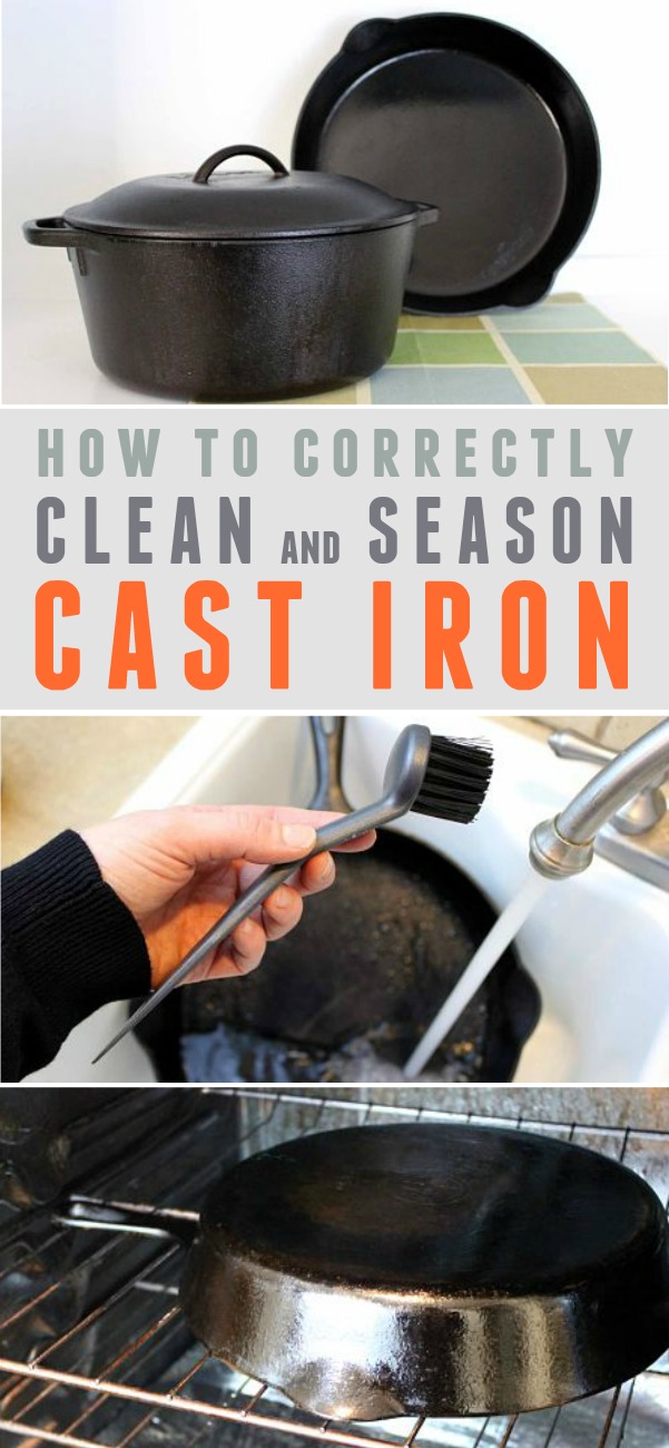How to Correctly Clean and Season Cast Iron -- Learn the benefits of cooking with cast iron, how to season it, and how to correctly clean it so it lasts for generations!