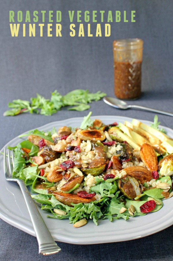 Easy Salad recipe -- Winter salad with fresh greens and roasted vegetables recipe
