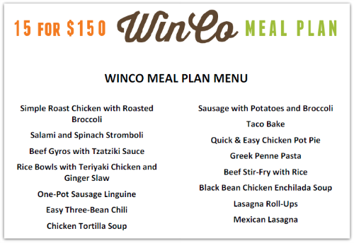 WinCo Meal Plan Menu