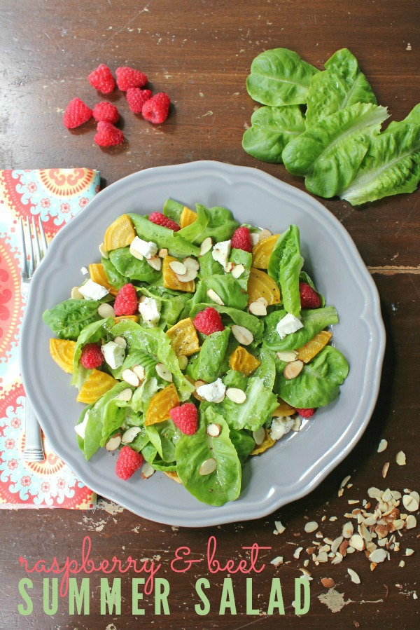 Raspberry & Beet Summer Salad recipe -- A simple and light recipe to enjoy the bounty from your garden or your local farmer's market. Includes a fantastic lemon vingerette salad dressing!