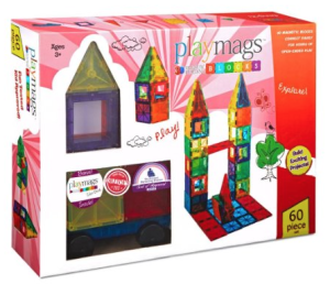 Playmags Clear Colors Magnetic Tiles Building Set 60 Piece Starter Set