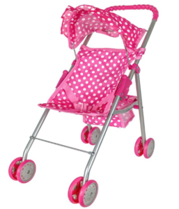 Pink & White Polka Dots Foldable Doll Stroller