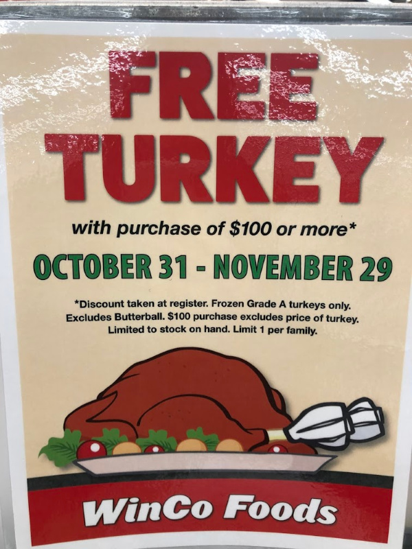 WinCo: FREE turkey when you spend $100 through 11/29 - Frugal Living NW