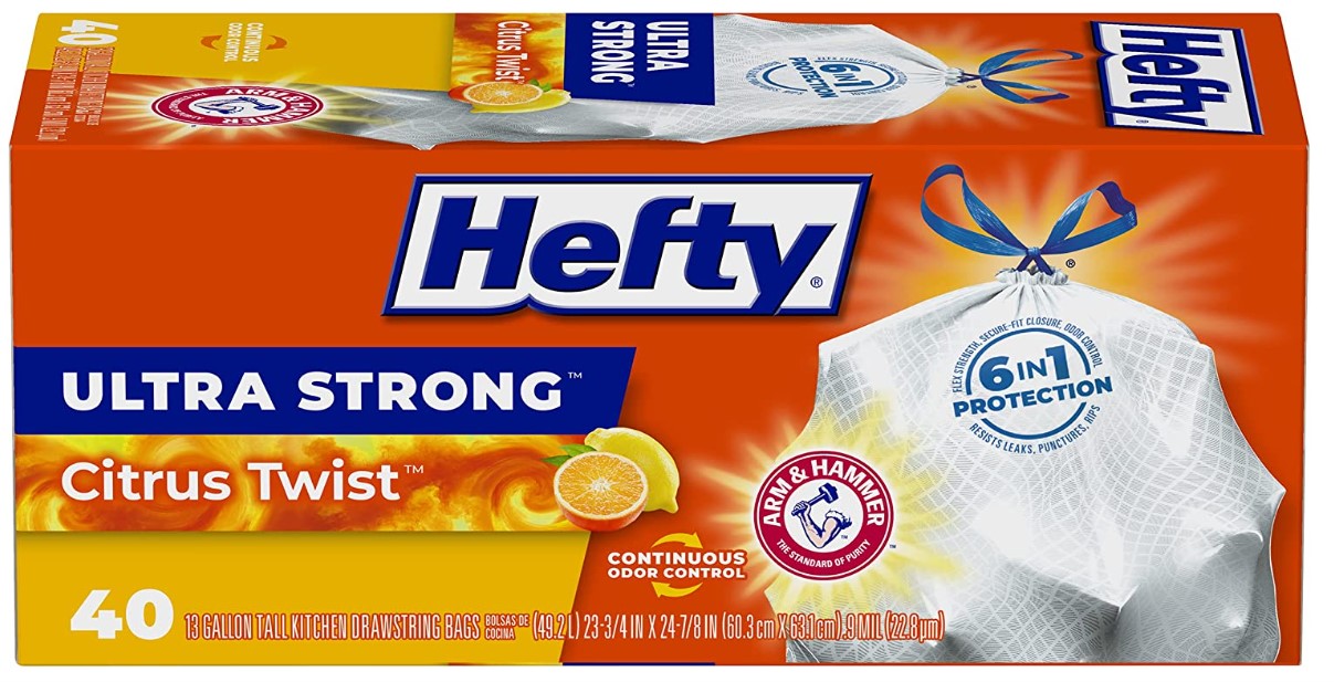 Hefty Ultra Strong Tall Kitchen Bags, Drawstring, Scent Free, 13 Gallon - 150 bags
